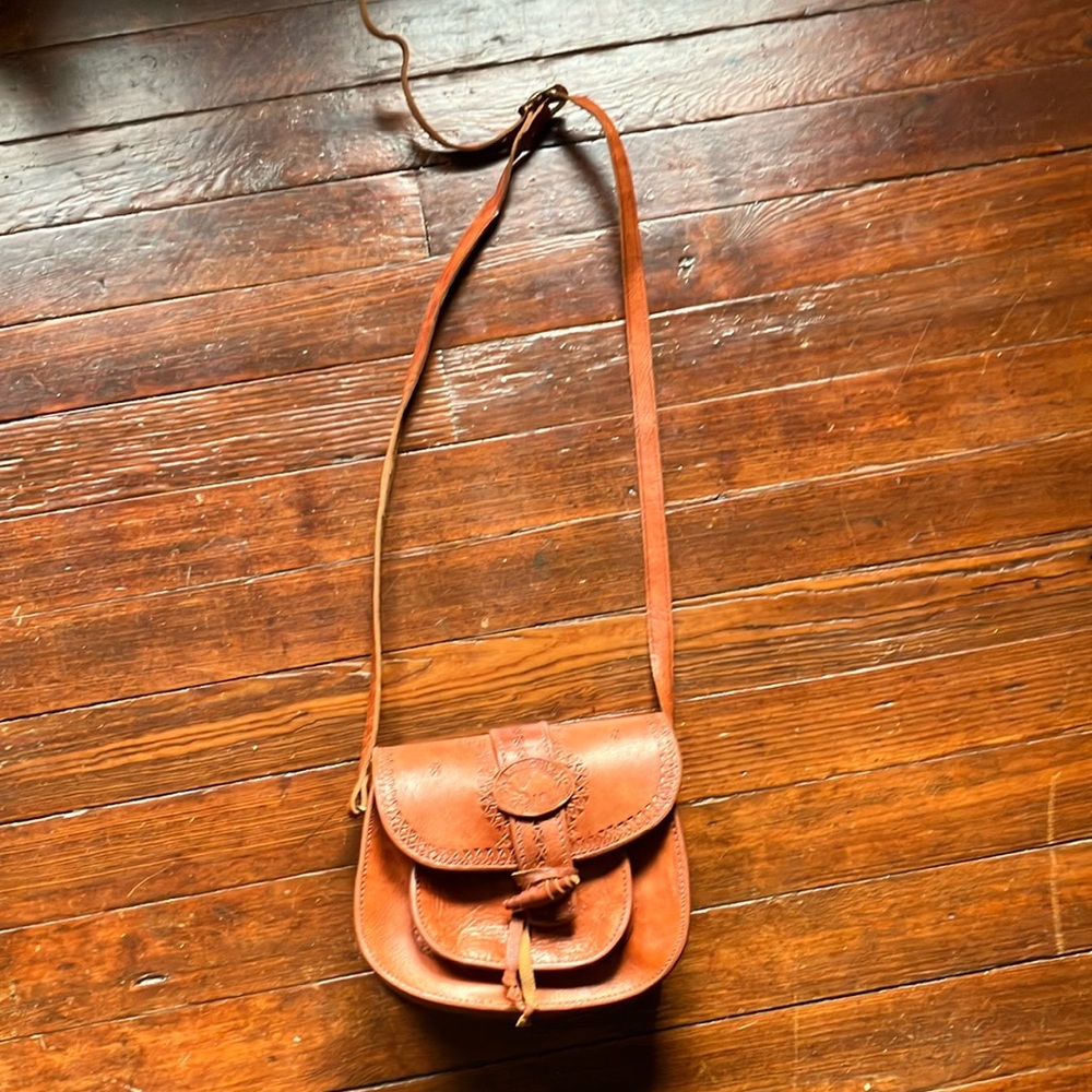 Vintage Small Tooled Leather Bag Purse
